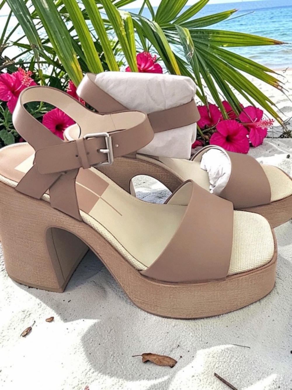 New DOLCE VITA Wallis Sandal Cafe Leather Chunky Platform Block Heel SZ 9